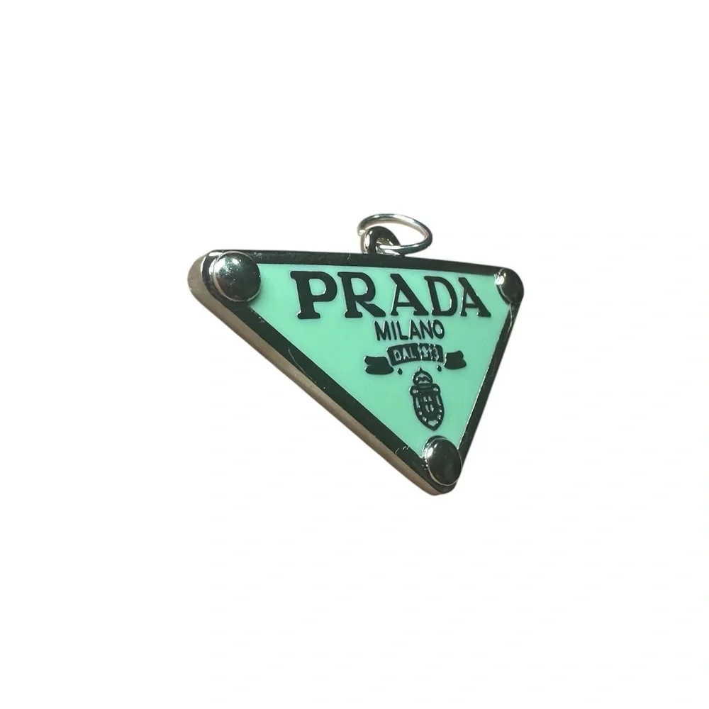 Prada Mint Green and Silver Triangle Logo Zipper Pull Charm Made in Italy_4